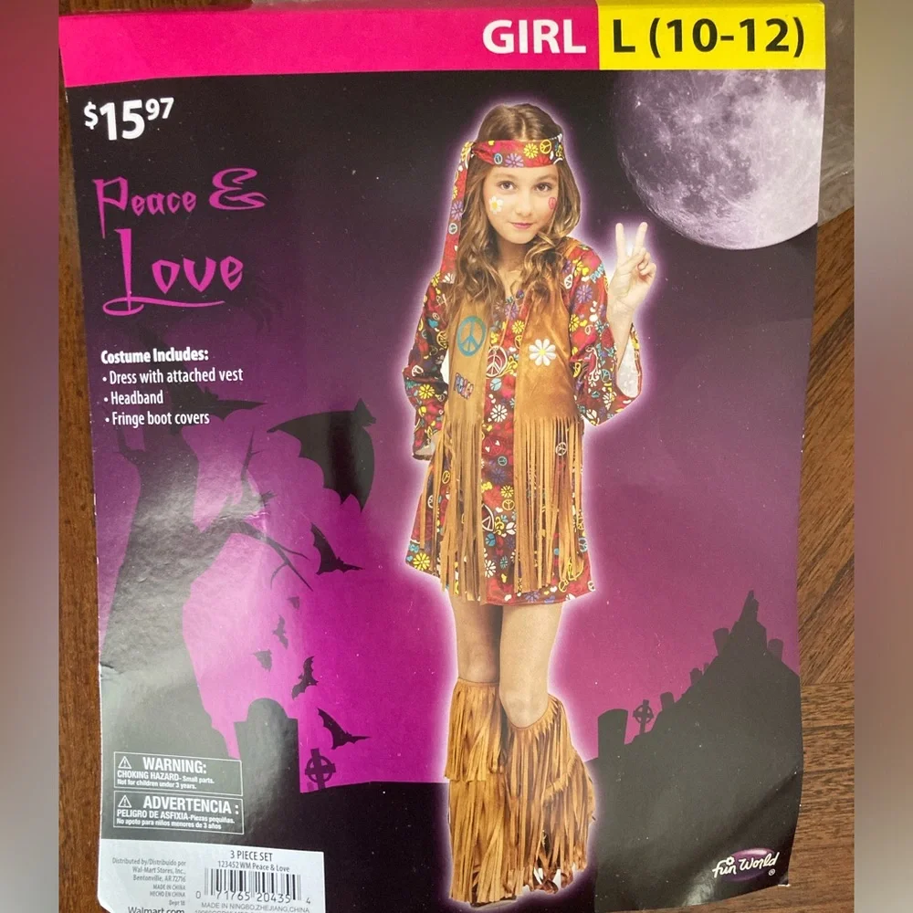 Peace and Love Hippie Child Costume Groove 60's Girl L 10-12